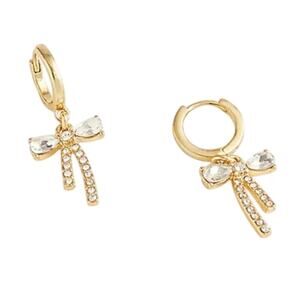 NWT JCrew Dangly Gold Plated Crystal Bow Hoop Huggie Earrings